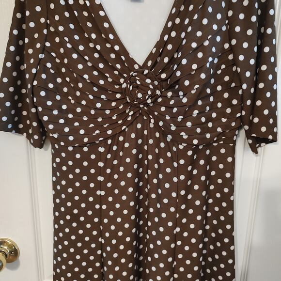 Vintage Robbie Bee Brown Polka Dot Dress Size L 95% Polyester - Picture 3 of 8